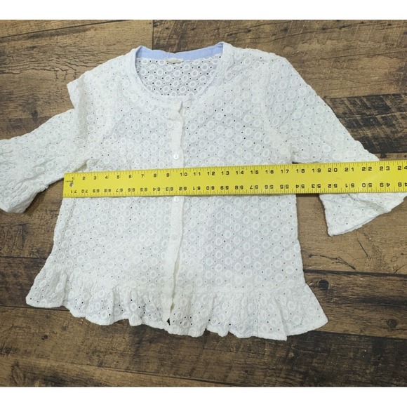 Mystree Lace Crochet Top Womens‎ Size Small Ivory Mid Sleeve Button Up Cotton - Picture 3 of 10